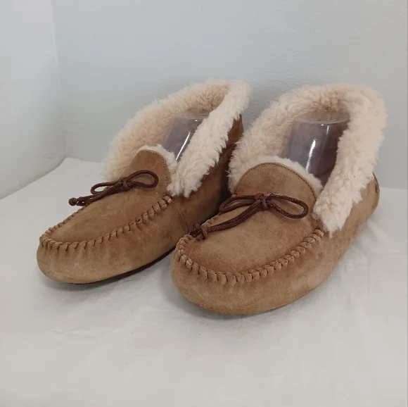 Ugg Alena Moccasin Slippers Tan Suede Leather Women's Size